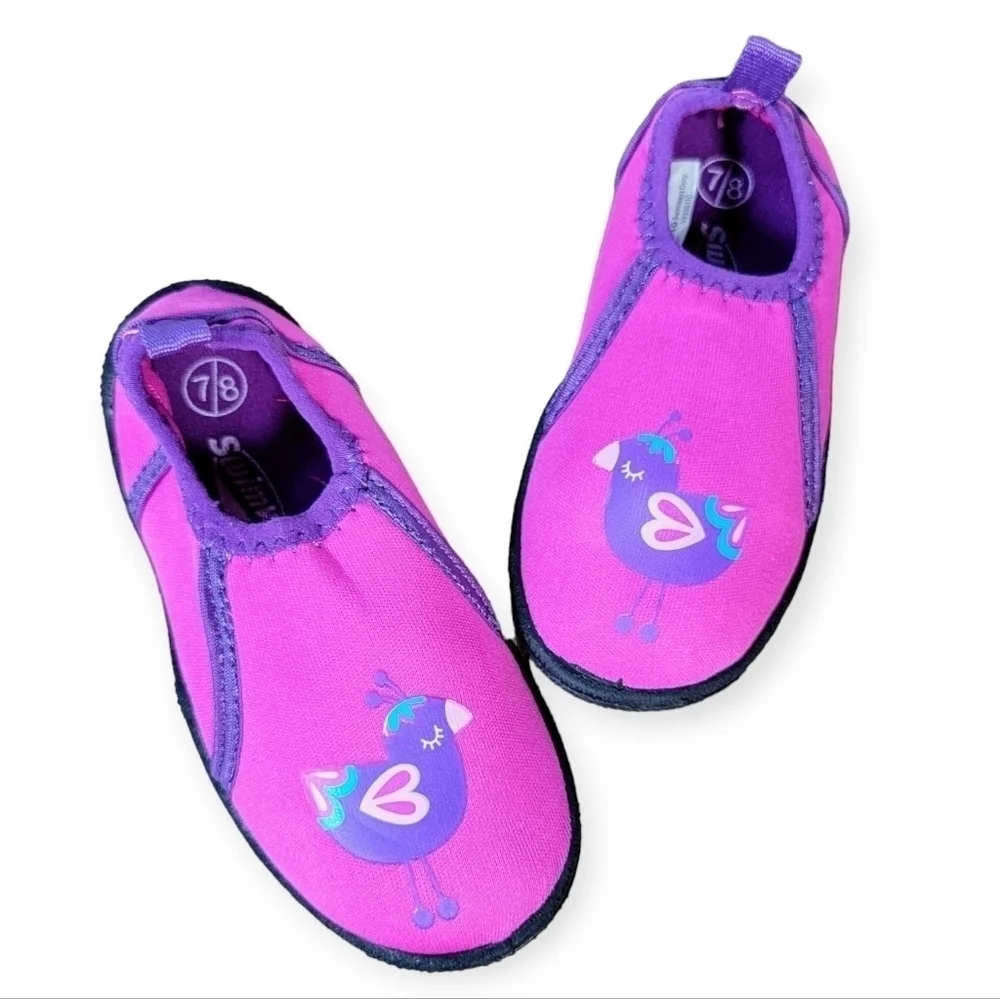 Swimways Pink Purple Bird Water Shoes Swim Shoes Neoprene Size Toddler 7/8